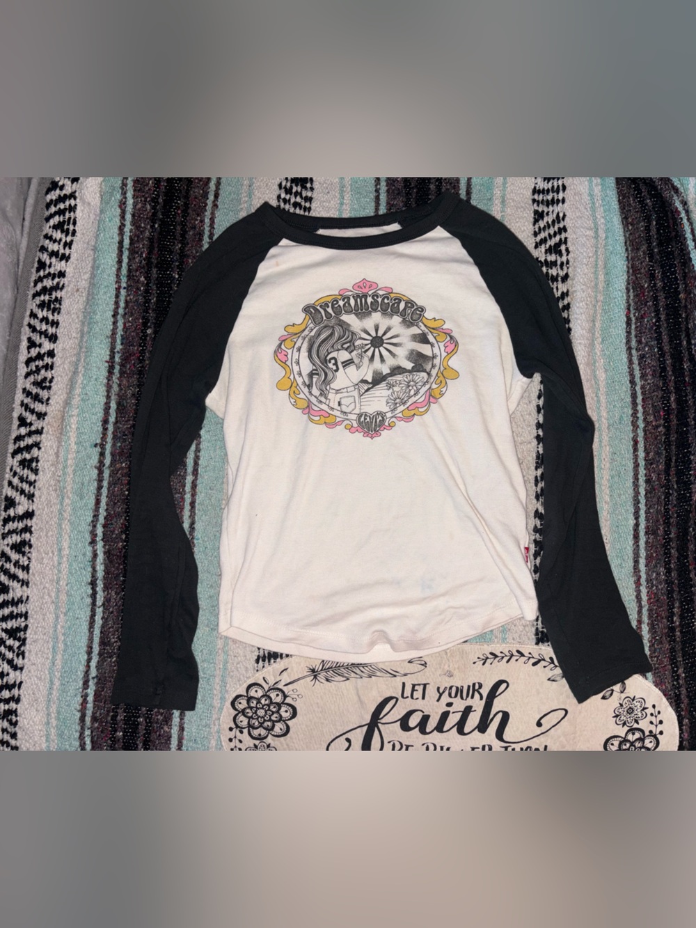 Levi's White and Black Raglan Long Sleeve Top with Retro Graphic